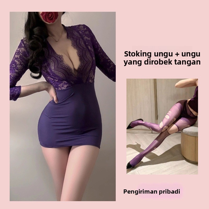 Set Gaun Pendek Ungu Modis Big Size Wanita Dewasa Fashion Baru
