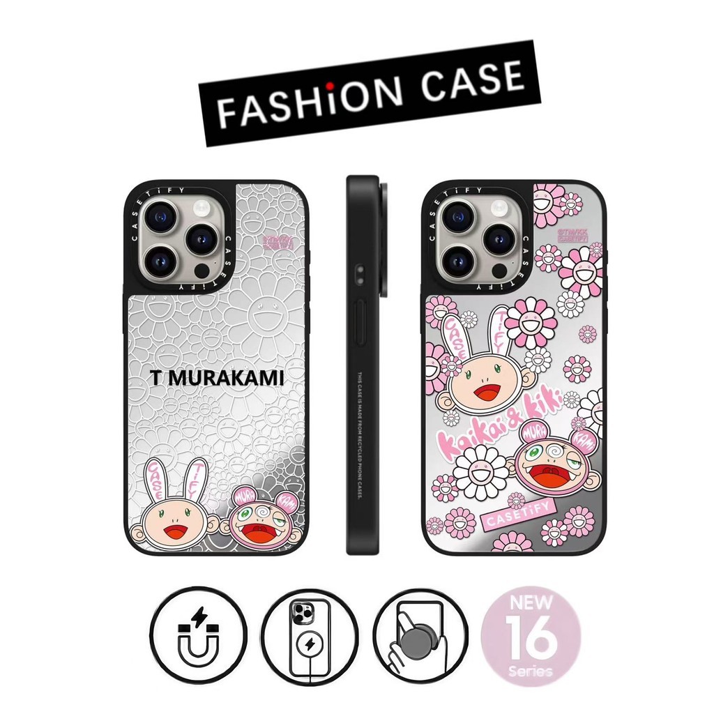 CASETi Takashi-Murakami KAIKAI dan KIKI Casing Ponsel Magnetik Cermin untuk iPhone 16ProMax 15ProMax