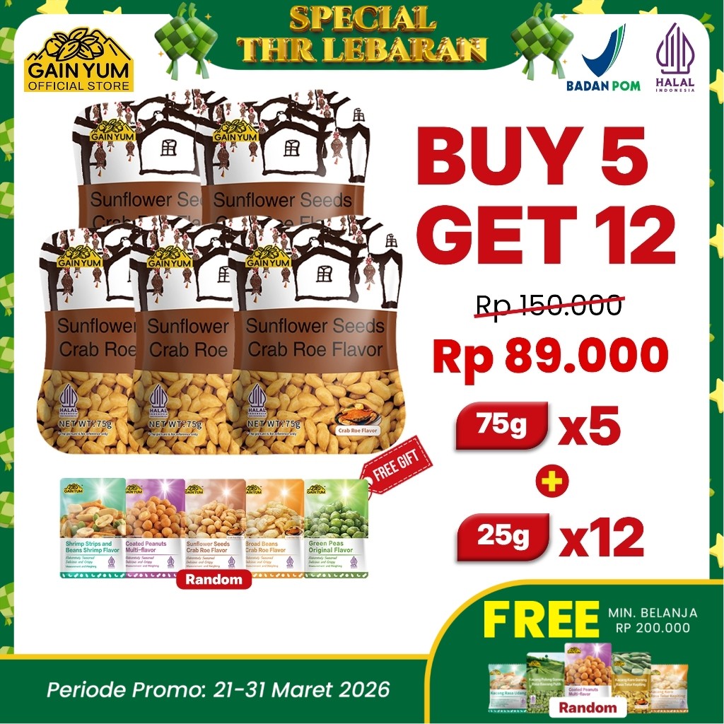 Gain Yum - Kuaci Kupas Rasa Telur Kepiting 75g Sunflower Seeds Crab Roe Snack