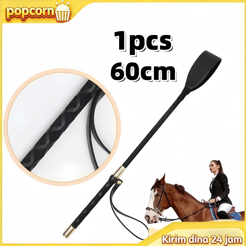 Pecut Kuda 60cm Kulit PU Premium - Cambuk Berkuda Lightweight, Handle Anti Slip untuk Berkuda
