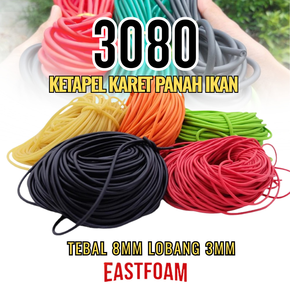 Karet Panah Ikan 3080 Speargun Tebal 8mm Lobang 3mm Ketapel Ikan Panah Slingshot Rubber Tube Elastis