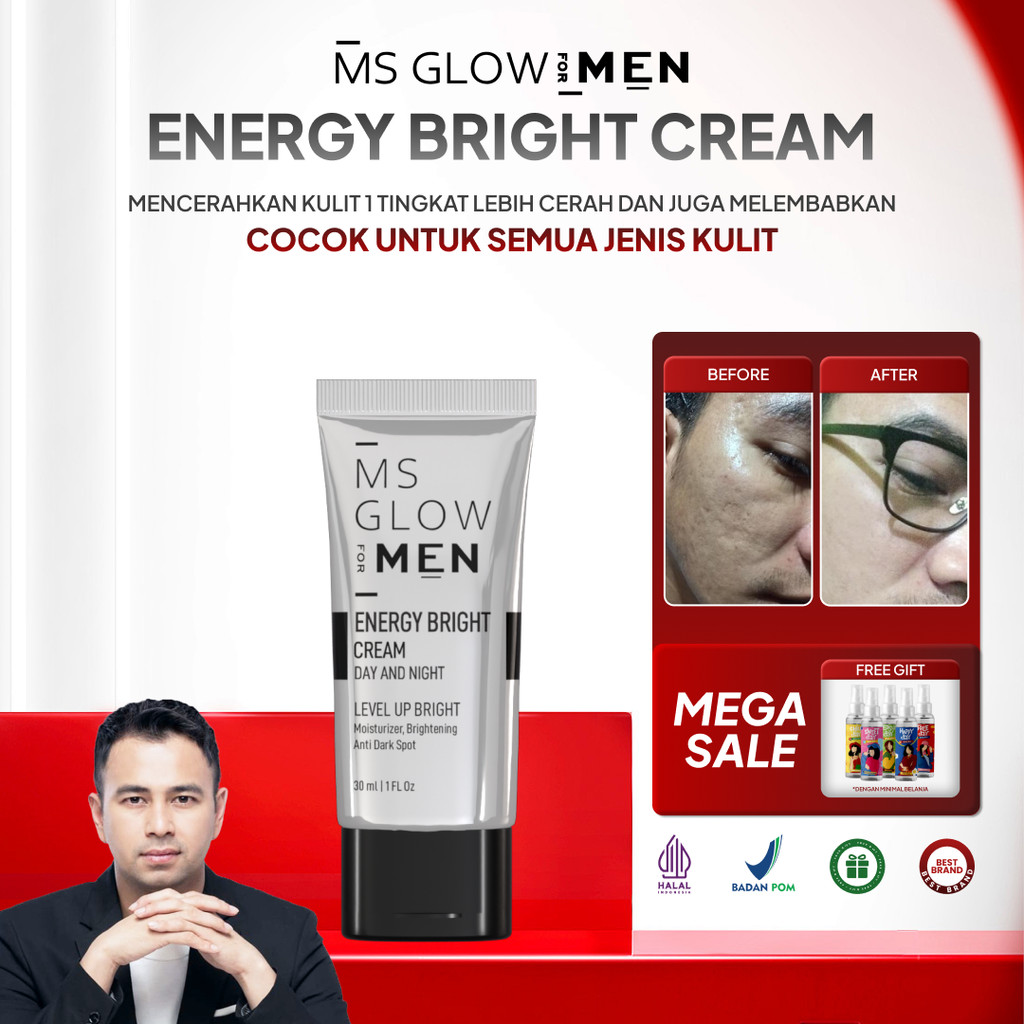 MS GLOW MEN - Krim Wajah Kusam Glowing Cowok Ms Glow Men Energy Bright Cream Pemutih Wajah Pria