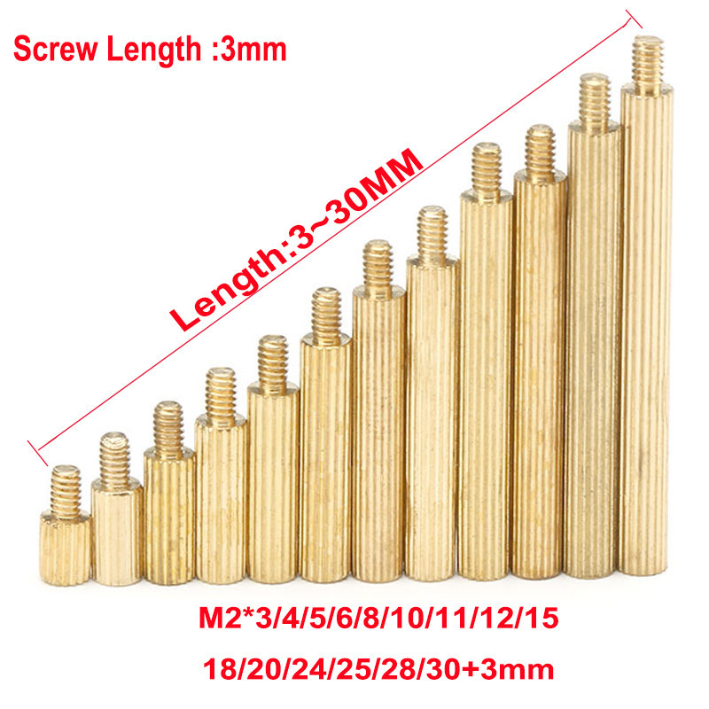50pcs M2 Brass M2*L+3mm Knurl Bulat Male Female Standoff Stud Pilar Berulir Hollow Bolt Screw Nut Un
