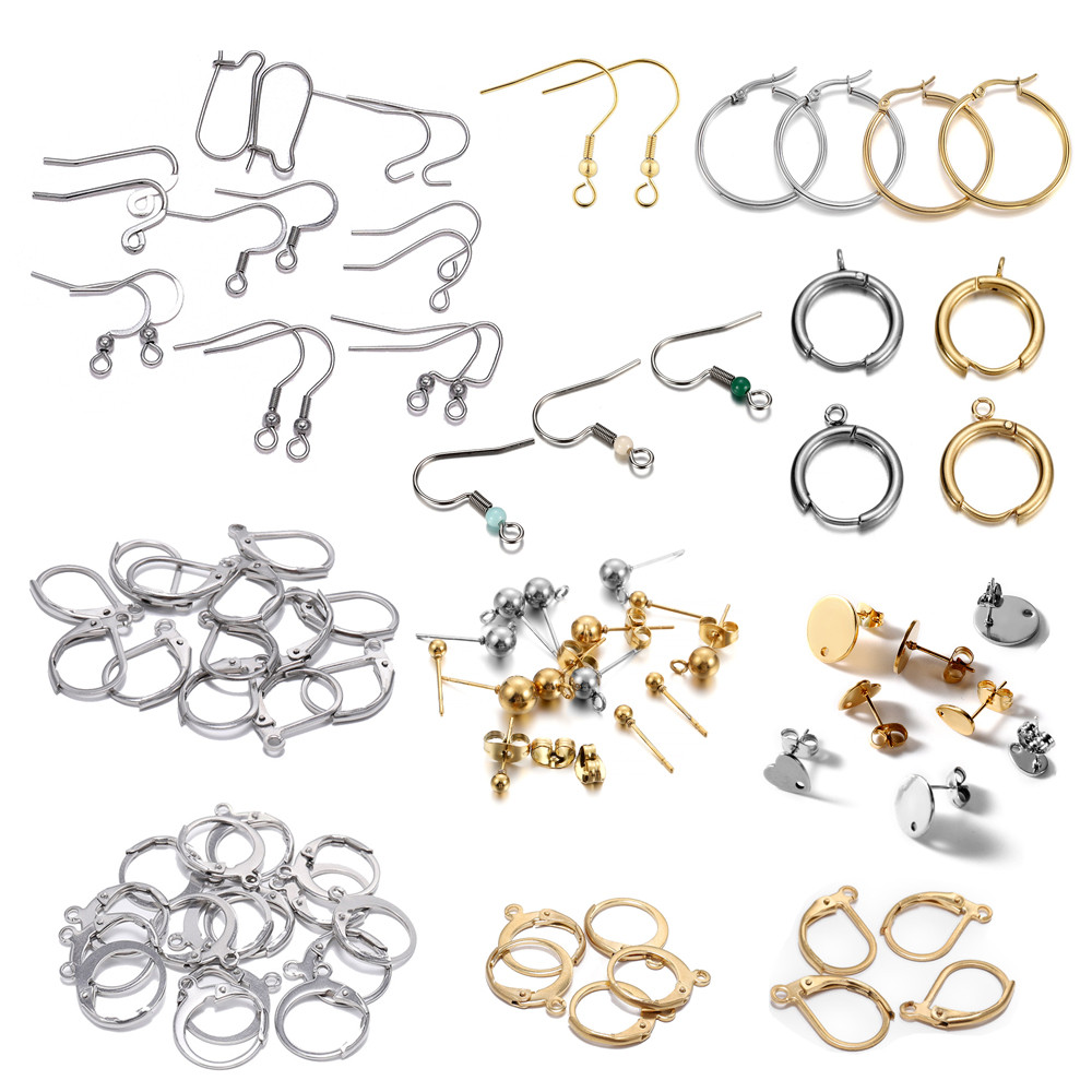 10/20/50Pcs Alas Anting Baja Tahan Karat, Kait Anting Prancis, Penjepit Anting Warna Emas Untuk Pemb