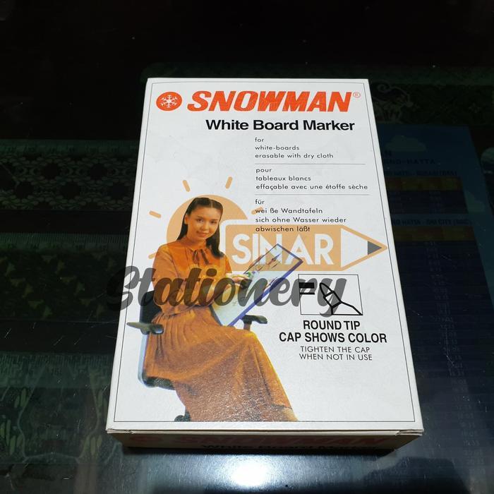Spidol white board marker snowman bg12 1pak isi 12pcs - Hitam