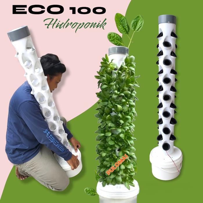 Paket Instalasi Hidroponik  ECO TOWER 100 - Pipa Hidroponik 4 inc tanpa Benih Minimalis - 24 Lubang