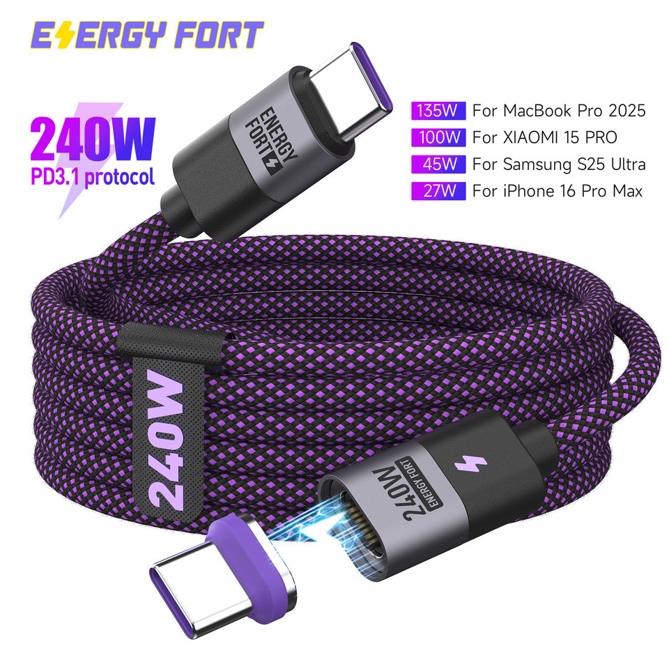 240W Type C Magnetic Charging Cable PD3.1 USB C to USB C/Micro USB Magnetic Charger Fast Charging Co