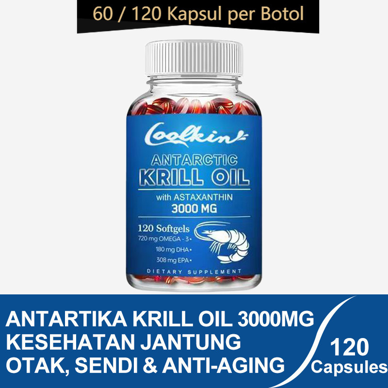 Antartika Krill Oil 3000mg – Suplemen Omega-3 dengan 308mg EPA & 180mg DHA, Mengandung Astaxanthin A