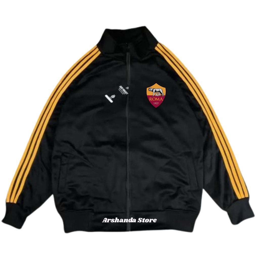 Tracktop Jaket Unisex Black Stripe Kuning List Outdoor Jacket Olahraga Club Bola Top Dunia As Roma M