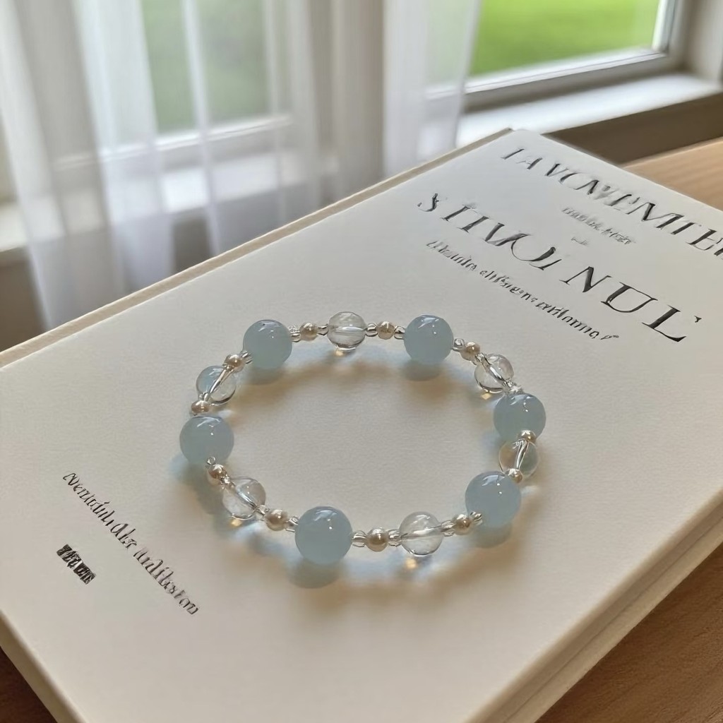 Gelang Chalcedony Biru Laut Kristal Awan Gelembung