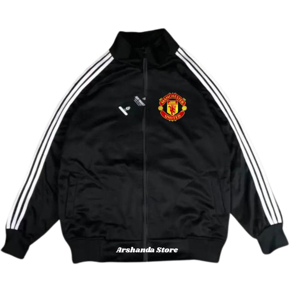 Track Jacket Unisex Black With White Stripe Manchester United