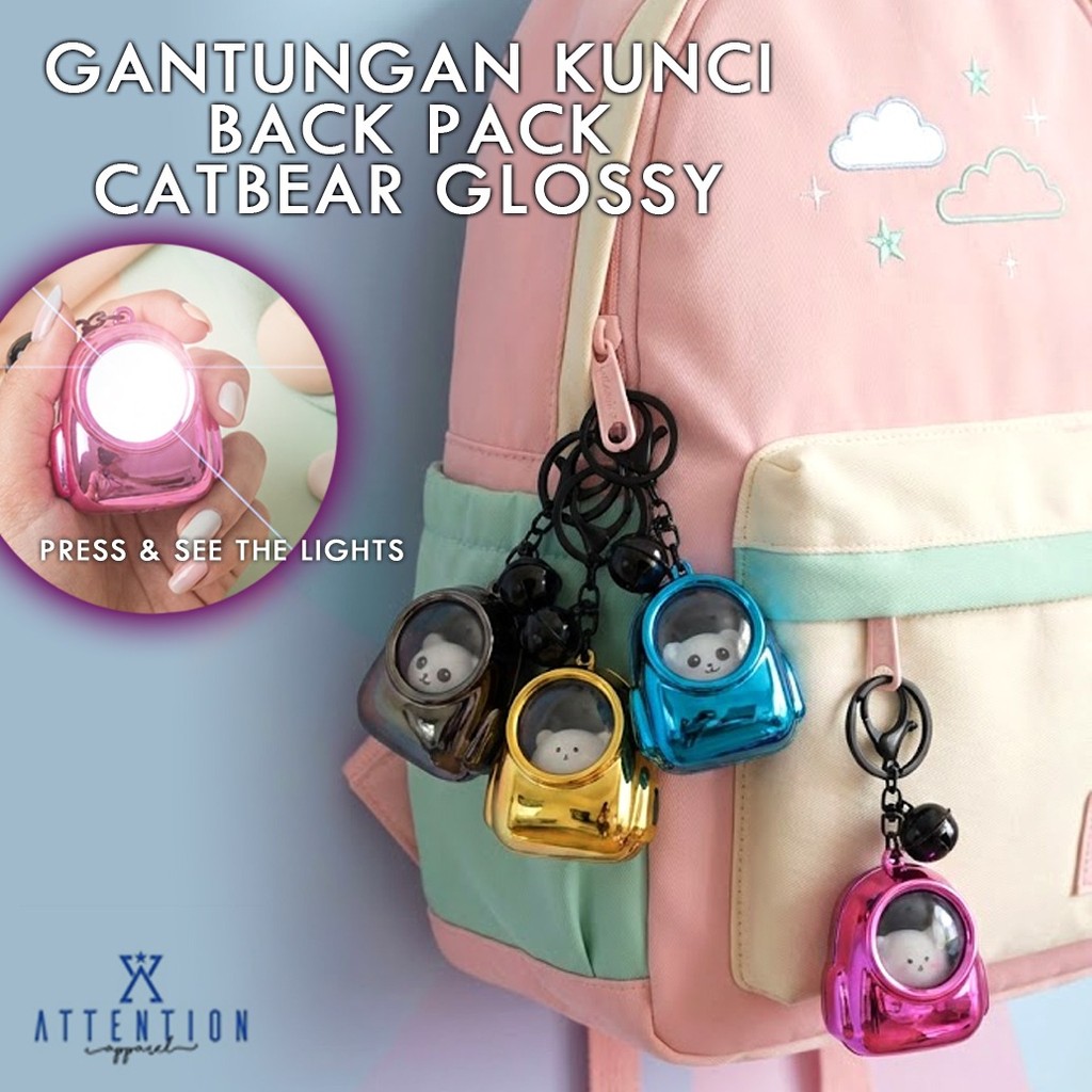 AH Gantungan Kunci Backpack Cat Bear Glossy /Gantungan Tas 3D/