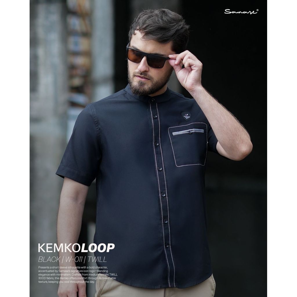 SAMASE KEMKO LOOP STITCH Kemeja Koko Pria Lengan Pendek Casua W011 Katun Twill