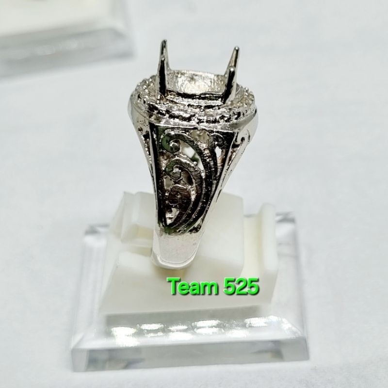 Ring emban alpaka super dim 9x7 eceran / ring model gigi cakar kerawang / ring cincin pengikat batu 