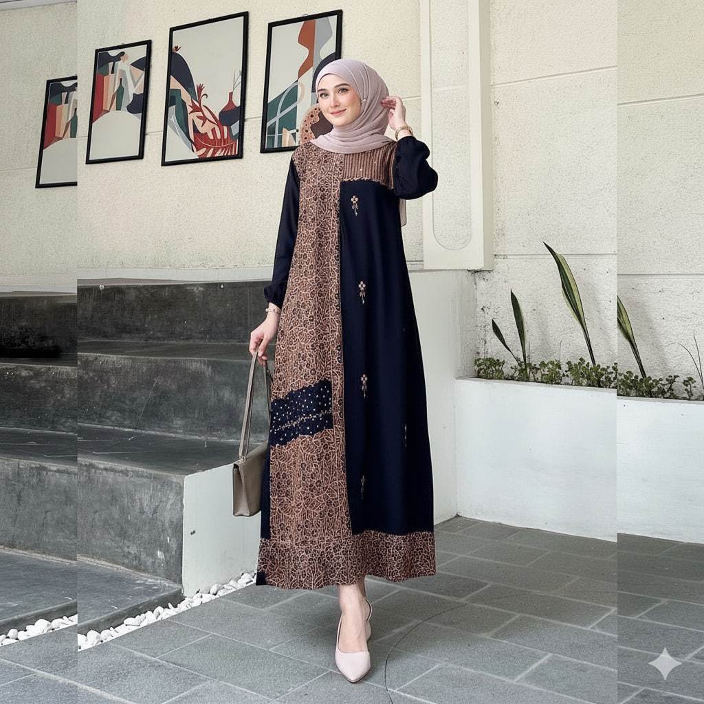 GUNSHOP Baju Gamis Sonata Wanita Batik Pekalongan Rayon Adem Busui Kondangan Kekinian