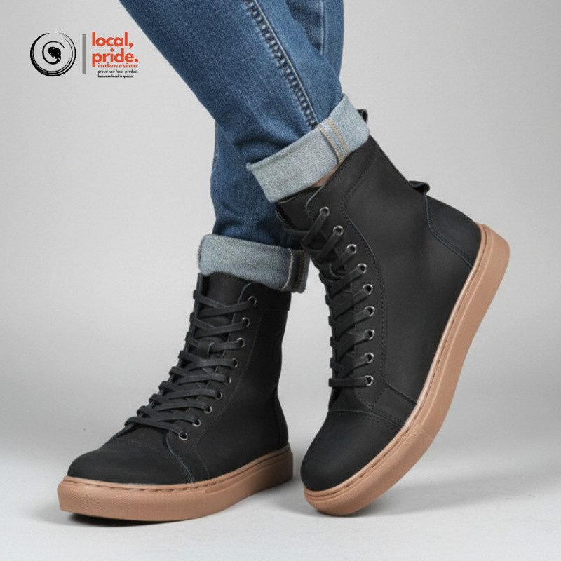 Sepatu Boots Sneakers Kulit Asli Pria GREATA KHAFRA BLACK
