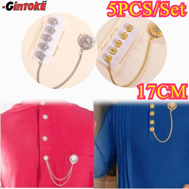 Butang Baju Melayu/ Rantai Kancing Baju Melayu/ Pria Set Lencana Bros Rumbai/Anti Karat Kancing Pin