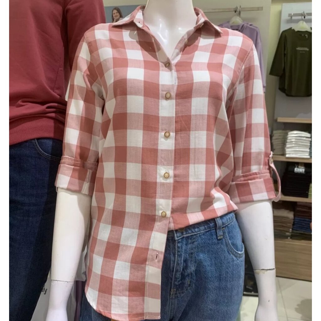 kemeja wanita C2 kotak-kotak Harga Promo