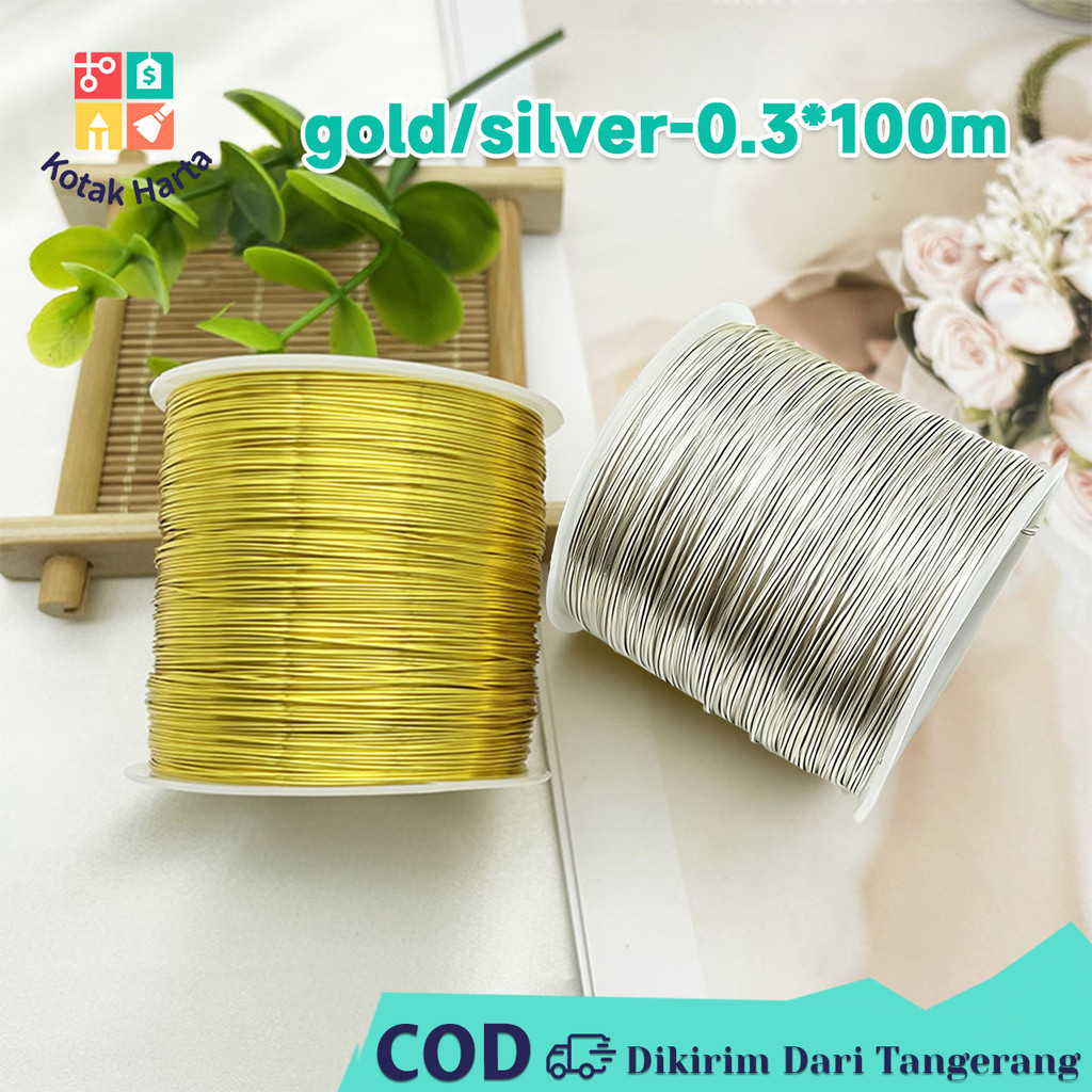 100 Meter Tali Kawat Tembaga 0.3mm Wire Perhiasan DIY Warna Emas/Silver