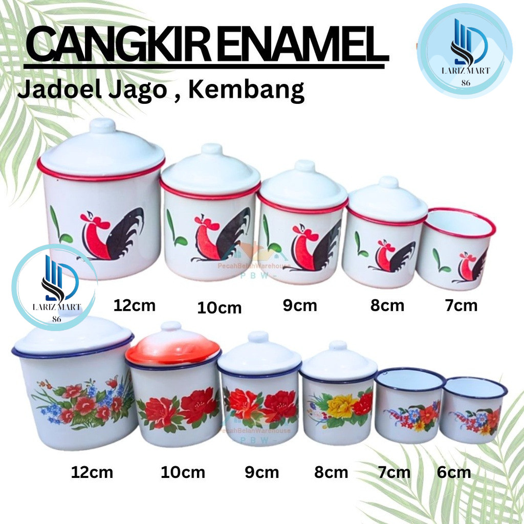 COD Cangkir Seng Enamel Jadul Kembang Jago 8cm 9cm 10cm 12cm/ Cangkir Jadul / Souvenir Cangkir Seng 
