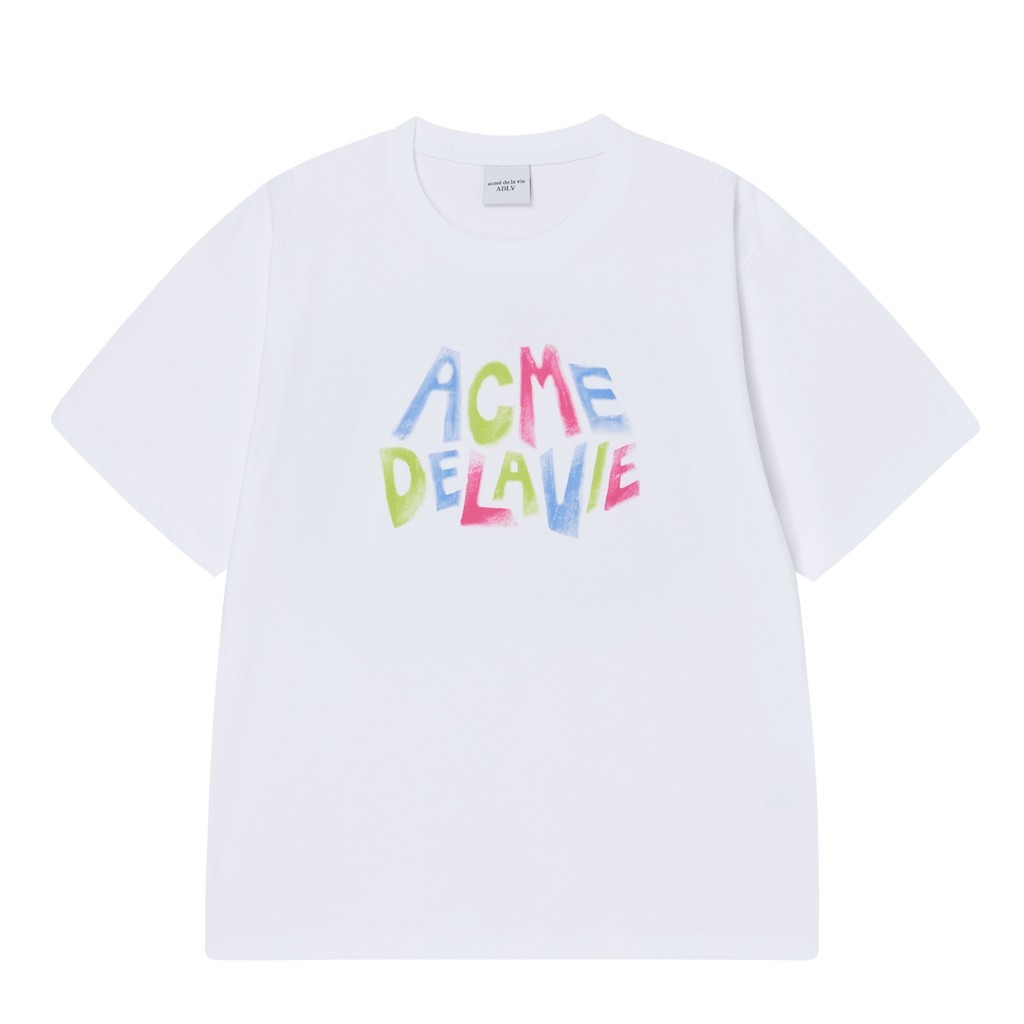 Pasokan langsung dari pabrik ADLV [ADLV] Animated Font Lengan Pendek T-Shirt Putih - Kaos Oversized 