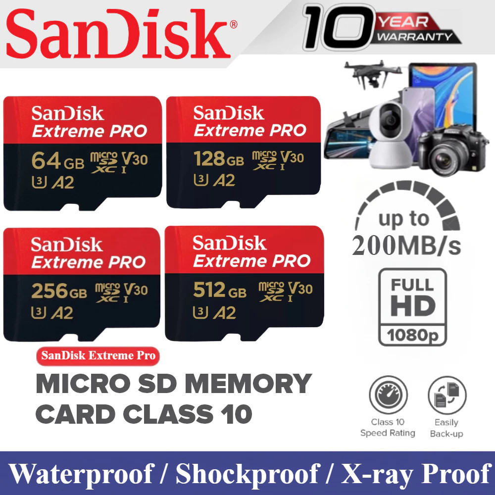 Sandisk extreme Pro micro sd 32/64/128/256/512GB 1TB A2 Class 10 kartu UHS-I U3 200MB/s memory card 