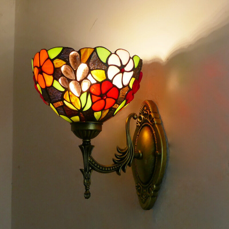 Lampu Dinding Kaca Patri Handmade Lampu Hias Kamar Tidur Vintage Lampu Cermin Kamar Mandi Klasik LED