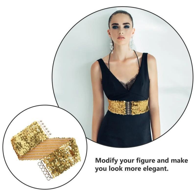 -IKIAELO- Belt Payet Pinggang Elastis Sabuk Ikat Pinggang Wanita Fashion Ikat Pinggang Payet Belt