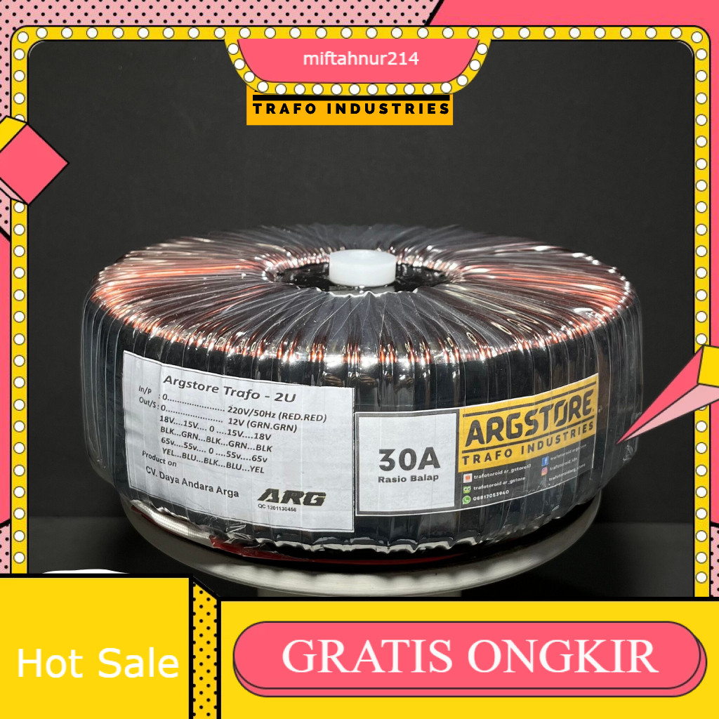 Trafo toroid donat 30A 65V CT 2u