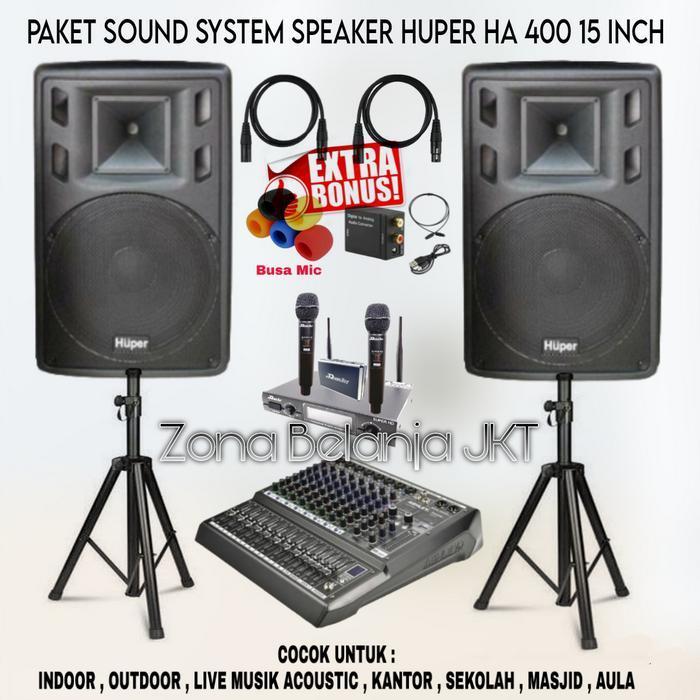 Paket Sound System Indoor Outdoor Live Musik Speaker Huper HA 400 15 Inch Mixer 8 Channel Garansi Or