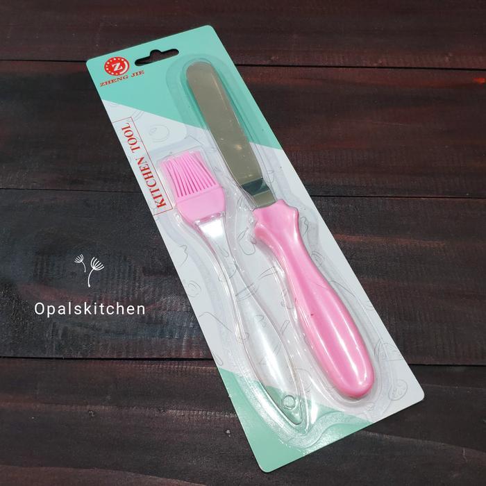 Set Spatula Cake Stainless Dan Kuas Silikon - Merah