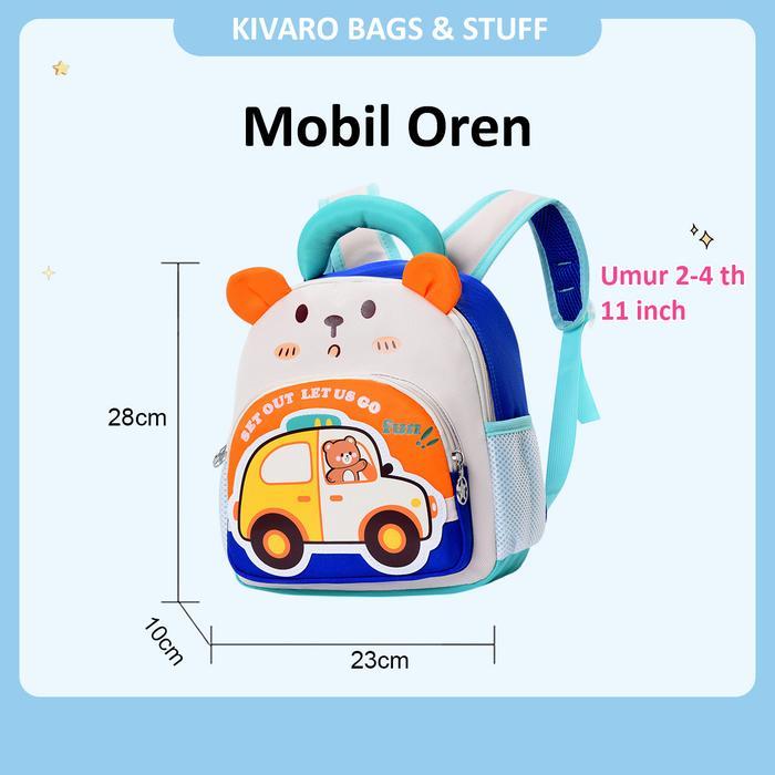PROMO  Tas Tayo Anak Laki2 TK Gambar Mobil Cerah Umur 2-4 Tahun Ukuran 28cm PAUD | 626 Kivaro - Mobi