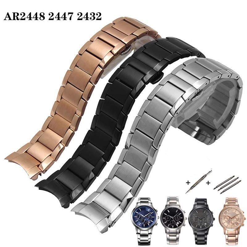 22mm Solid Curved End Stainless Steel Strap For Armani Watchband AR2448 AR2447 AR2432 AR2433 AR2458 