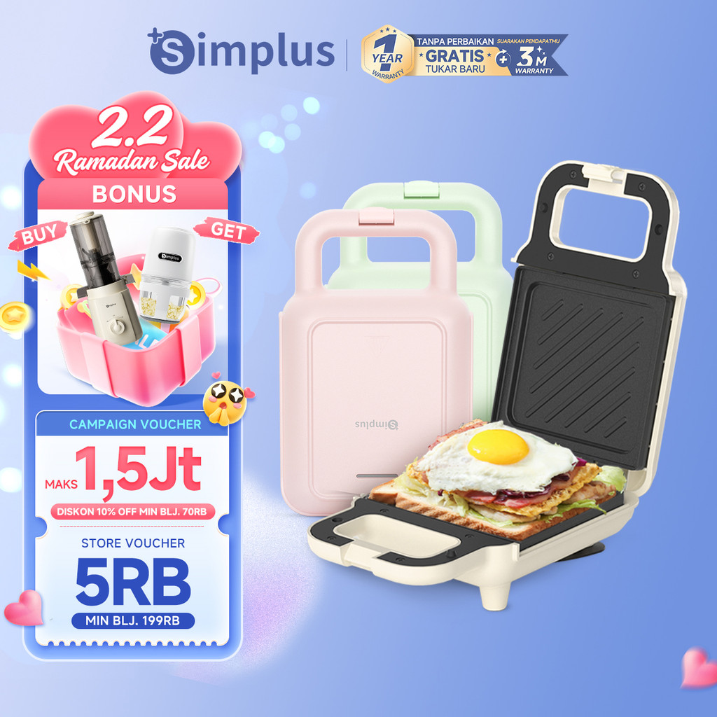 Simplus Sandwich Maker Pemanggang Roti Toaster Anti Lengket Low Watt  Bergaransi 1 Tahun