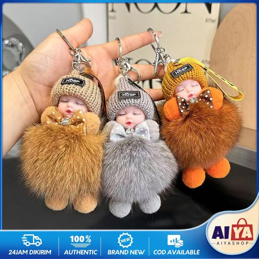 Pom Pom Gantungan Kunci Sleepy Baby / Gantungan Kunci Boneka Bulu Lembut / Gantungan Kunci Boneka Ba