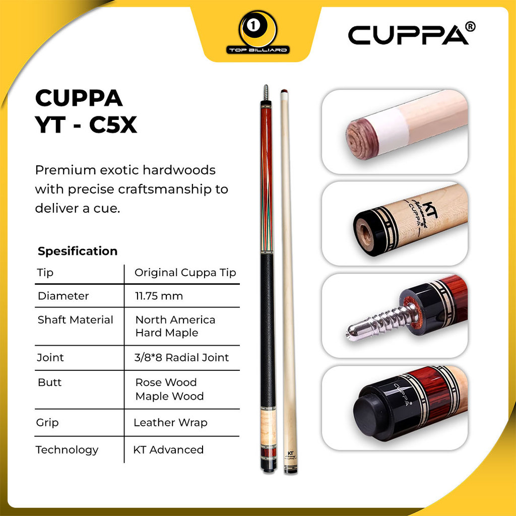 Cuppa YT Series Low Defelction HTE Shaft Maple Stik Billiard Cue PLay