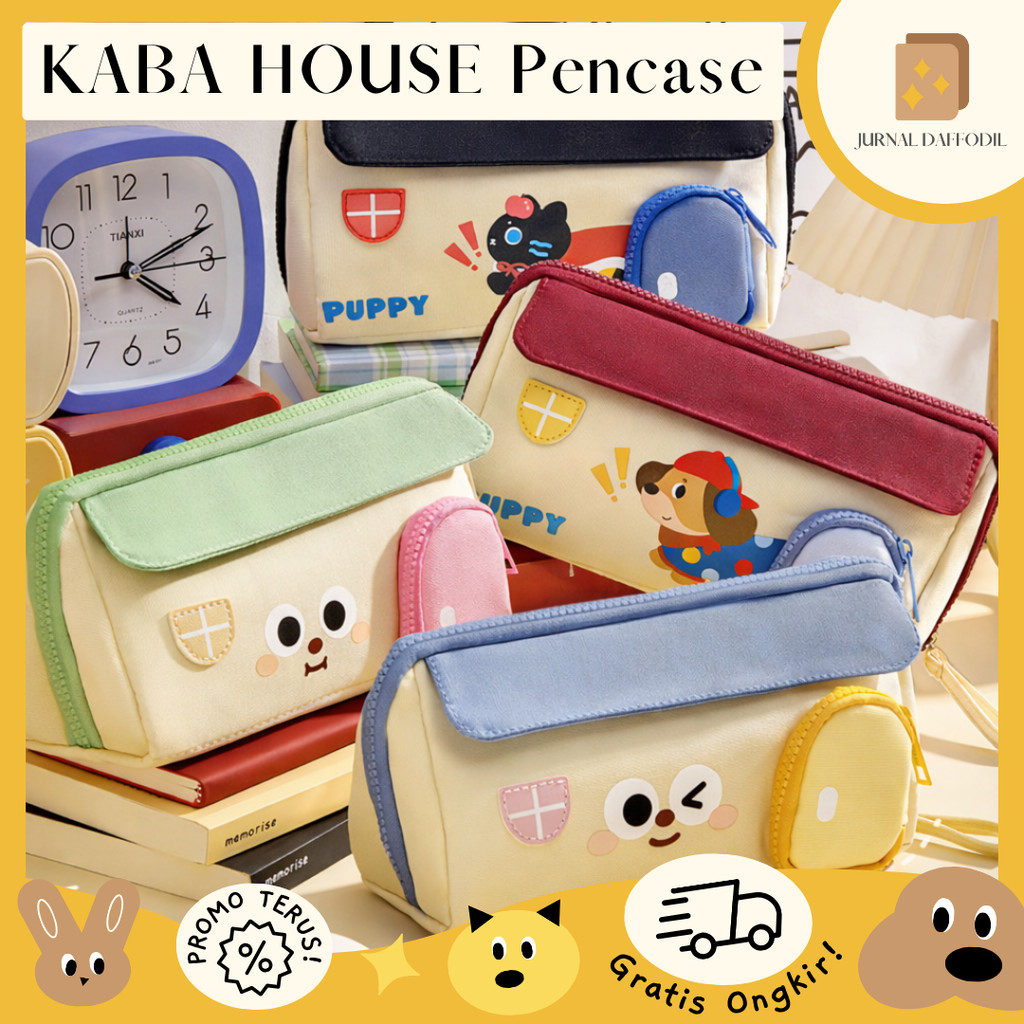 Jurnal Daffodil - KABA HOUSE Tempat Pensil Motif Rumah Lucu Waterproof | Pencil Case Korea Pastel Wa