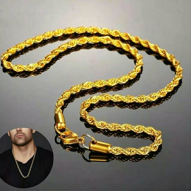 KALUNG TITANIUM PRIA -WANITA MOTIF RANTAI TAMBANG ANTI KARAT kalung titanium ori kalung titanium asl