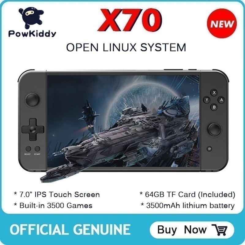 POWKIDDY X70 Video Game Console Handheld Dual Joystick Built-in 3500 Games 7 inch