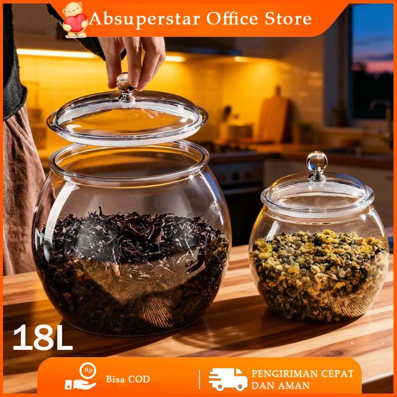 18L Toples Transparan Wadah Plastik Tertutup Berkapasitas Besar, Kaleng Transparan Anti Bocor, Kotak