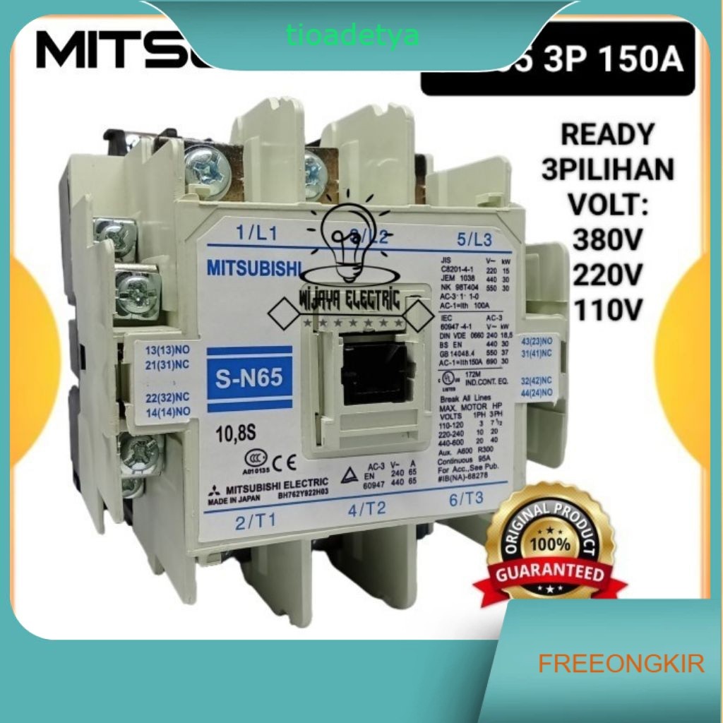 Contactor S-N65/SN65 110vac 3p 100a Mitsubishi Original