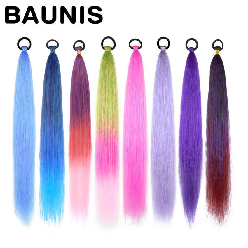 Baunis Rambut Kepang Sintetis Kuncir Kuda Hair Extension Rambut Palsu Warna Warni Panjang 65 cm