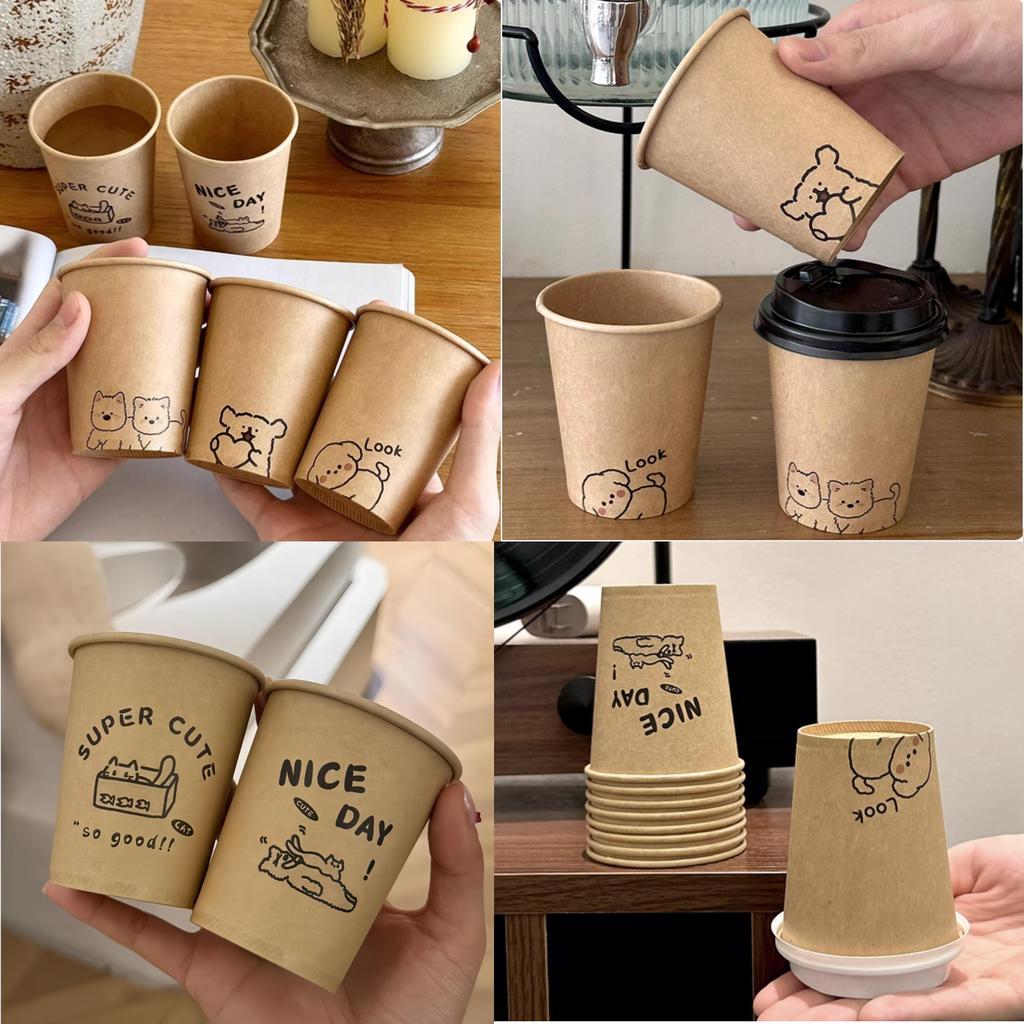 [50pcs] Kraft Paper Cup 8oz 12oz | Food Grade Paper Cup | Tahan Panas Anti Bocor | Kopi & Teh Cup | 