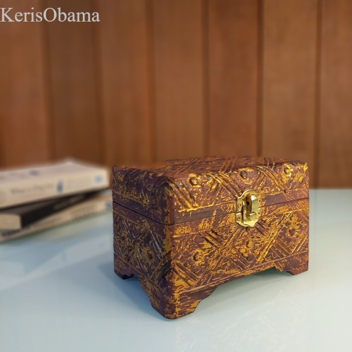 Tempat Penyimpanan Perhiasan Kotak Ukiran Kayu Gold Antik murah