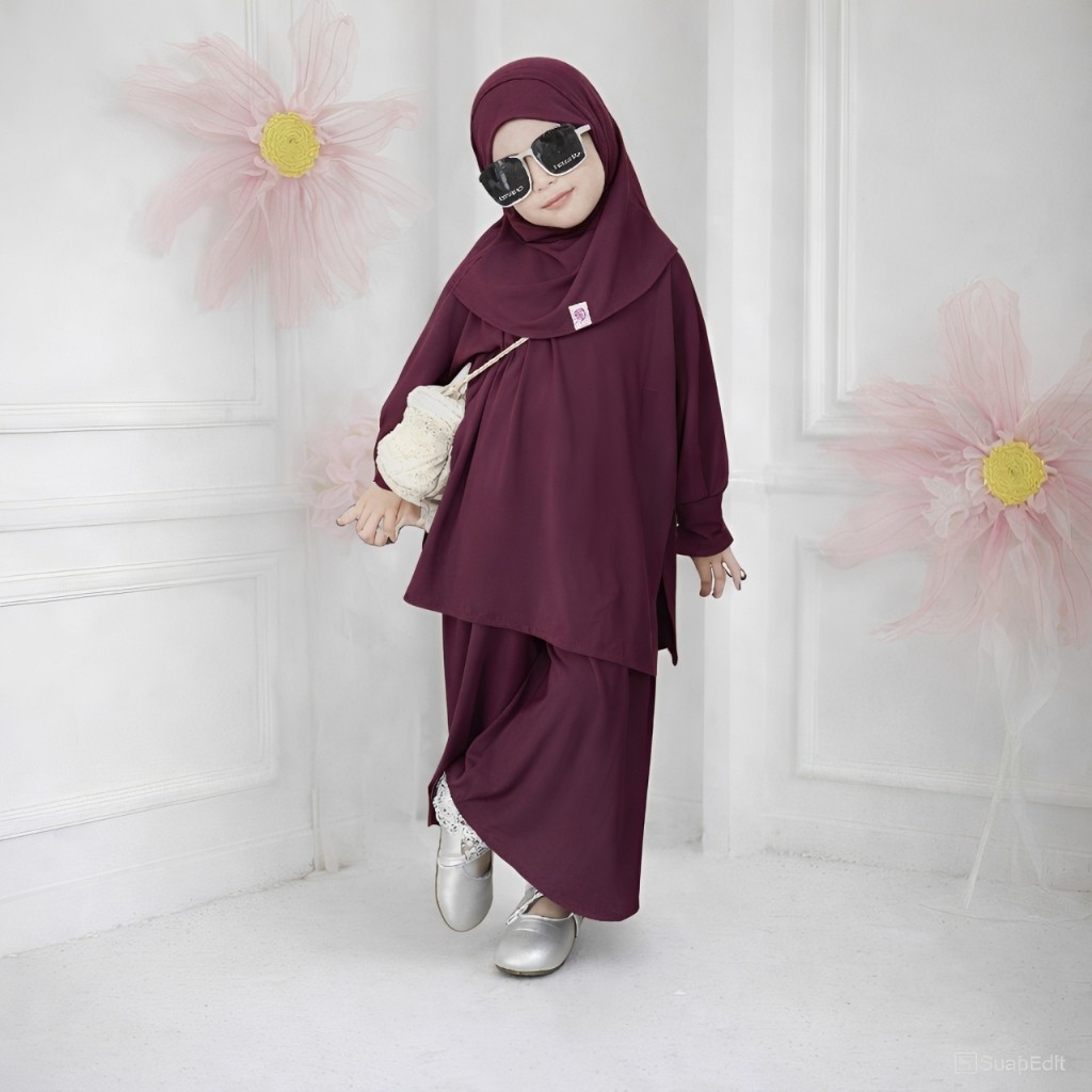 Purnama Kidz One Set Anak Perempuan 3in1 Jersey Oversize Jilbab Tunik Rok Baru 2-10 Tahun