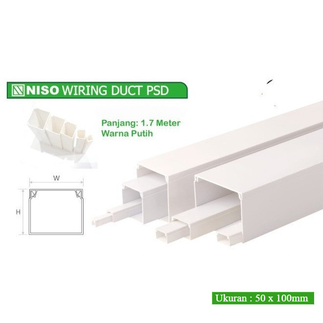 NISO Kabel DUCT 50x100 1.7M / Pelindung Kabel Ducting PVC Putih / Ducting Polos