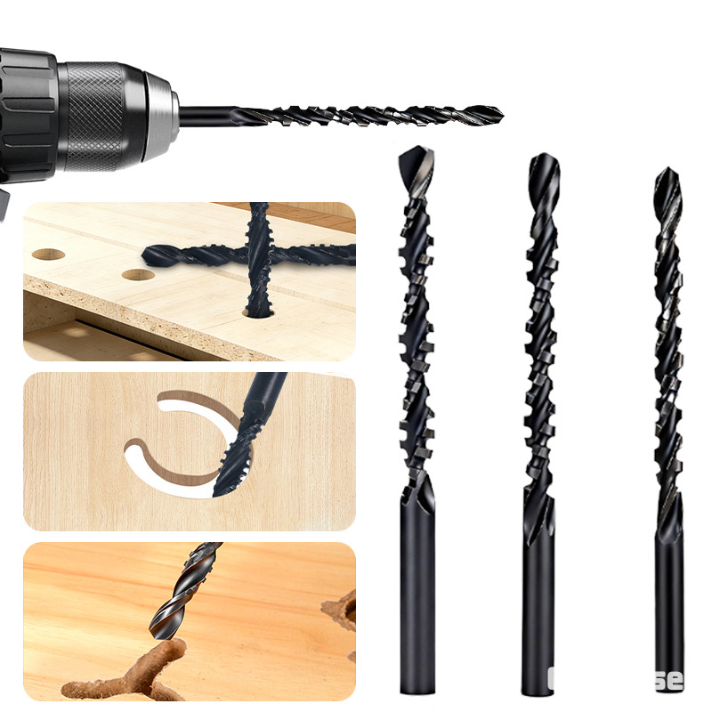 Bor Gergaji Lubang Bergerigi 4-in-1 untuk Pertukangan Kayu, Multi-Fungsi, Gagang Bulat, Baja Kecepat