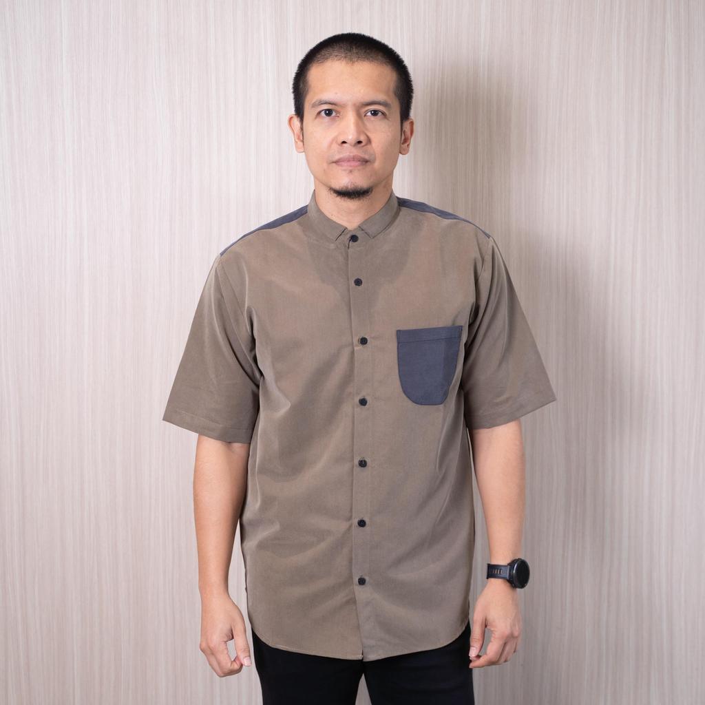 TWO-D Baju Kemeja Koko Muslim Pria Kerah Motif Lengan Pendek TD2668