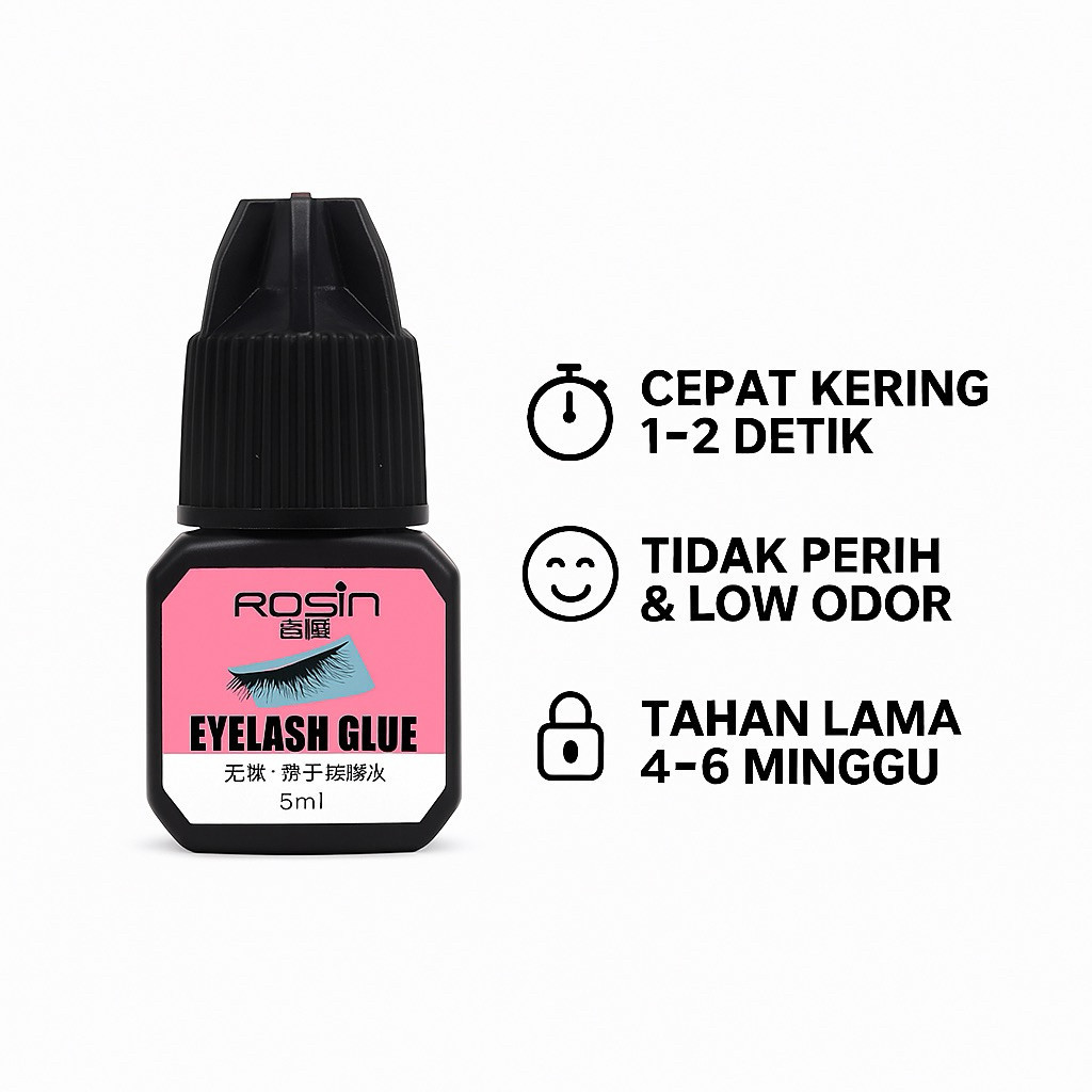 Rosin Eyelash Glue 5ml – Lem Bulu Mata Extension Hitam, Tidak Perih, Cepat Kering, Tahan Lama ambros