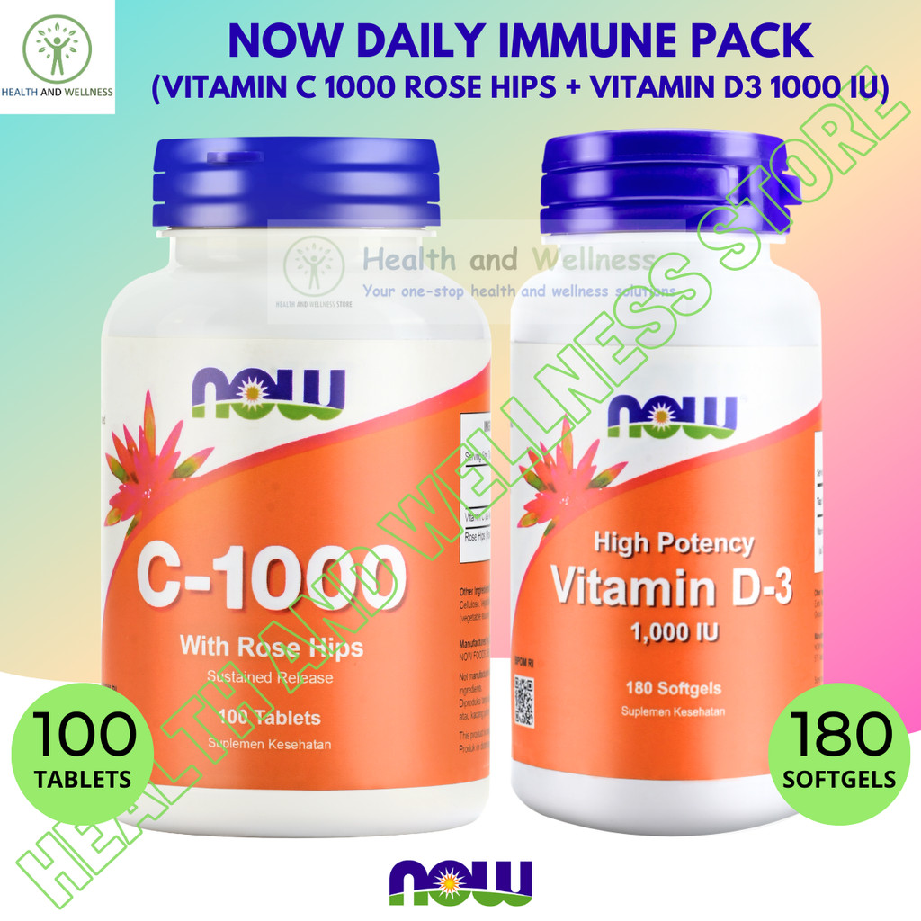 Now Foods Vitamin C 1000 Mg Rose Hips Tablets Dan D3 1000 IU 180 Softgels
